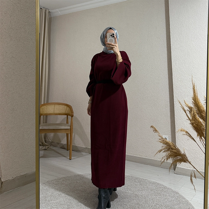Fitilli Triko Elbise Bordo