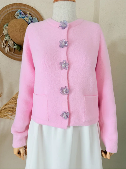 Pembe Çiçek Yumoş Hırka
