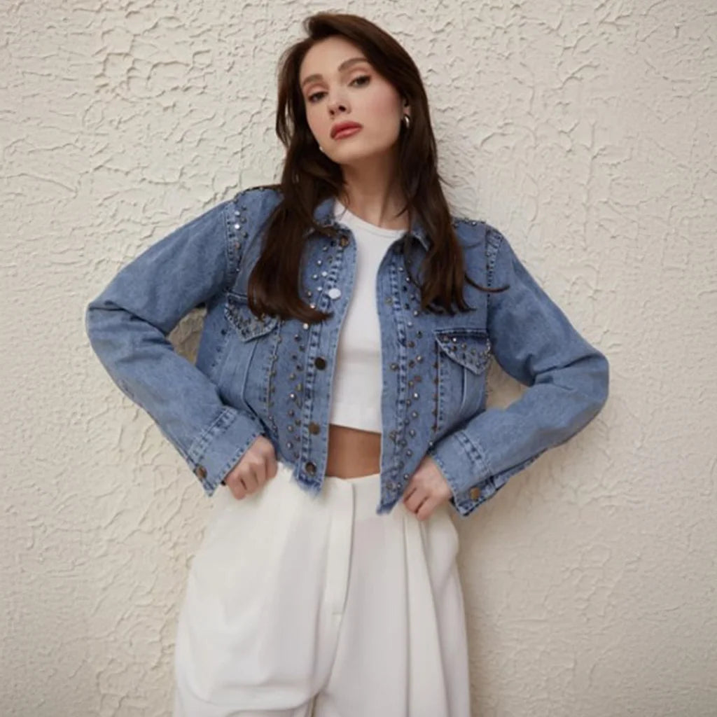 Taşlı Kısa Kot Ceket
