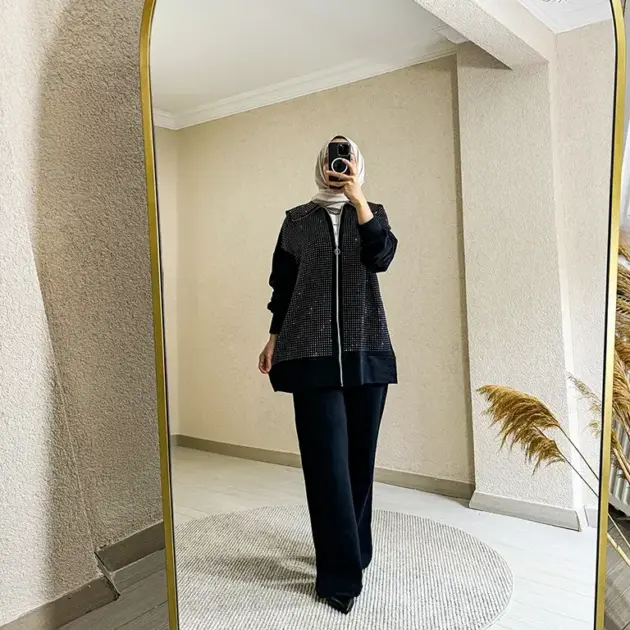 Diamond Taşlı İkili Takım Lacivert