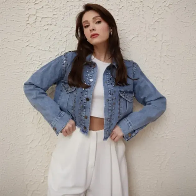 Taşlı Kısa Kot Ceket